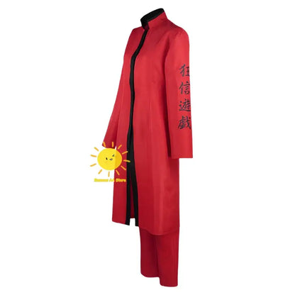 Red long-sleeved uniform coat with black trim and chinese characters on sleeve izana kurokawa red uniform