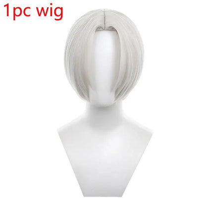 White synthetic wig with straight shoulder-length cut and center part for izana kurokawa red uniform costume