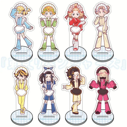 Eight colorful tokyo revengers maid acrylic standees featuring unique hairstyles for 10cm desk decor