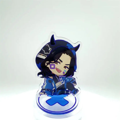 Blue and black chibi-style tokyo revengers manjiro acrylic stand with horns and hoodie cat patch 8cm desk decor