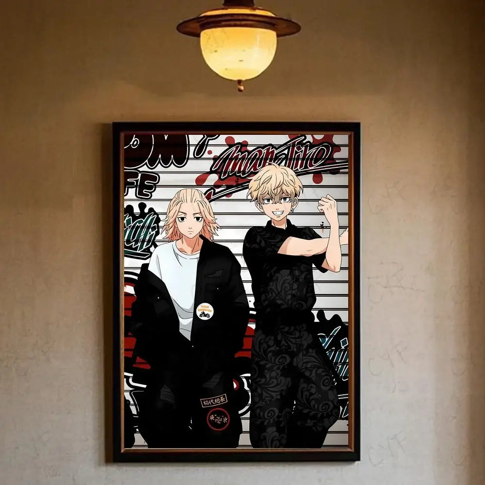 A tokyo revengers manjiro sano canvas print featuring two characters in black white and red for stylish wall art