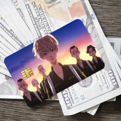Anime-themed tokyo revengers mikey card stickers featuring a vibrant sunset scene on glossy waterproof plastic skin cover