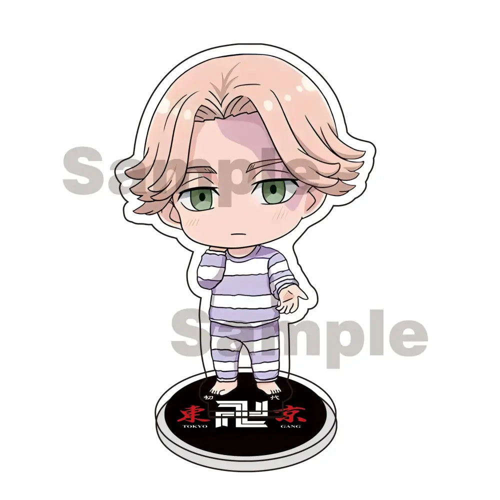 Tokyo Revengers Mikey Draken acrylic stand keychain featuring chibi character with light pink hair in striped pajamas