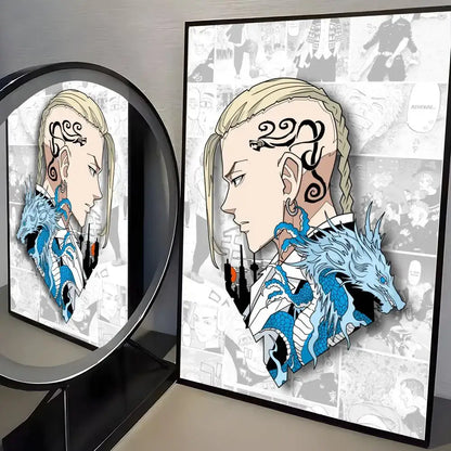 Tokyo revengers mikey poster featuring blue dragon anime art in a black frame on pp paper wall art sticker