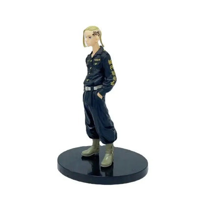 Tokyo revengers mikey 17cm pvc figure in dark blue uniform with gold lettering and distinctive hairstyle on black base