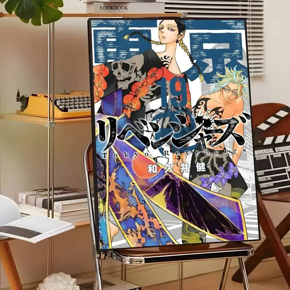 Tokyo Revengers poster canvas print featuring vibrant manga art with bold Japanese text for dynamic wall art