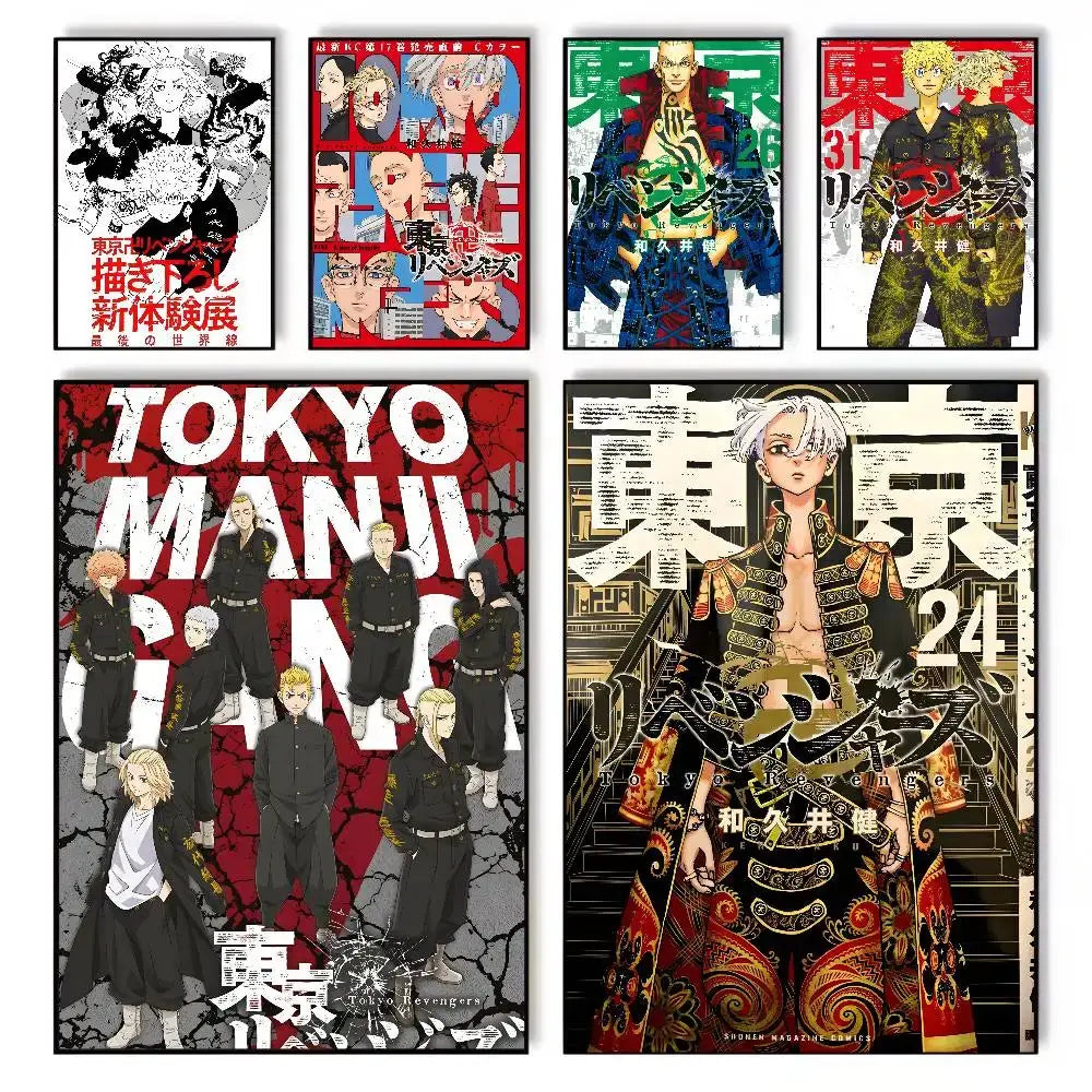 Tokyo Revengers poster canvas print features bold red black and gold Tokyo manji gang manga wall art designs