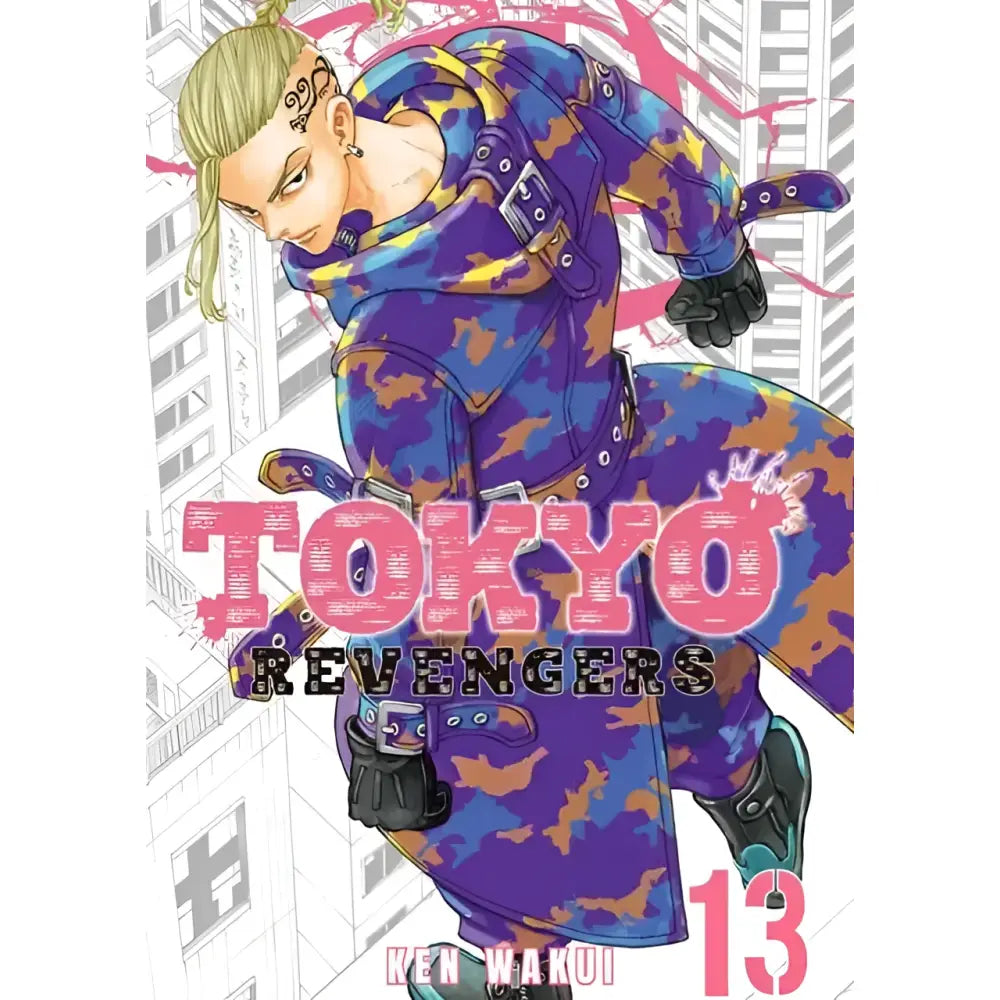 Tokyo Revengers canvas wall art featuring a vibrant purple and orange camouflage jacket with metallic buckles