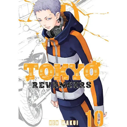 Tokyo revengers canvas wall art featuring volume 10 cover with character in orange and navy hoodie on canvas wall decor