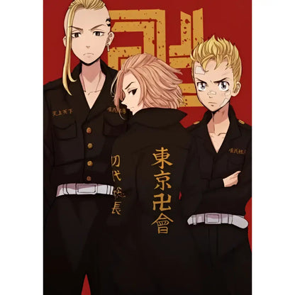 Black uniform jacket with gold embroidery and buttons featured in tokyo revengers canvas wall art for home decor
