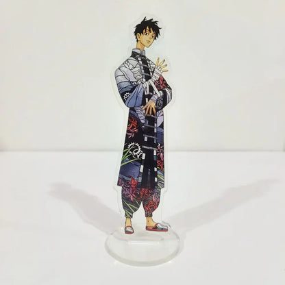 Clear acrylic stand featuring ran rindo haitani in a detailed red and black floral traditional robe from tokyo revengers