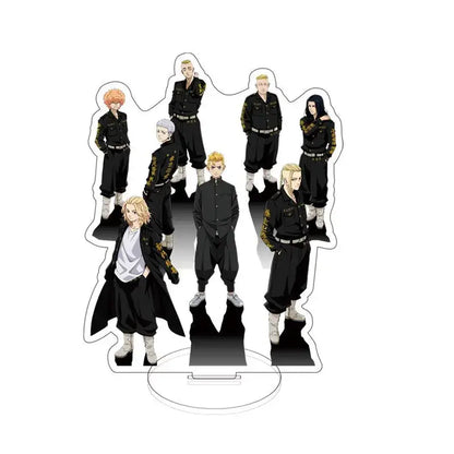 Black and gold-accented tokyo revengers sano manjiro acrylic stand anime decor featuring key characters