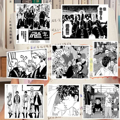 Black-and-white tokyo revengers manga-themed waterproof sticker decals featuring characters in graffiti style