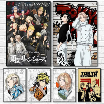 Tokyo revengers takemichi poster art print with vibrant character art and bold typography on printed canvas wall decor