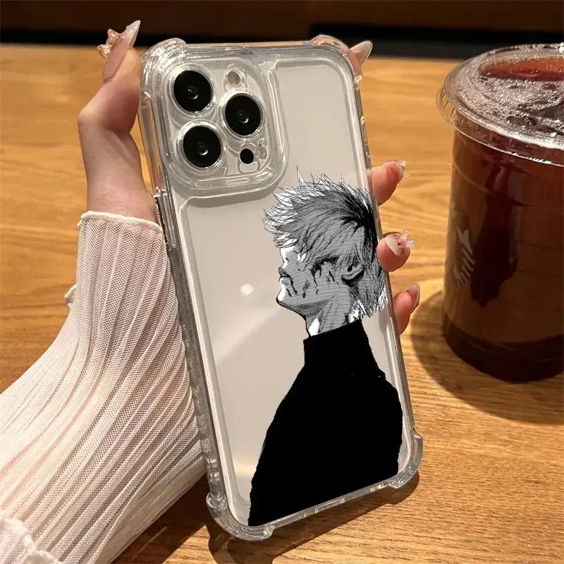 Clear protective silicone phone case with black and white anime character for tokyo ghouls hot phone case