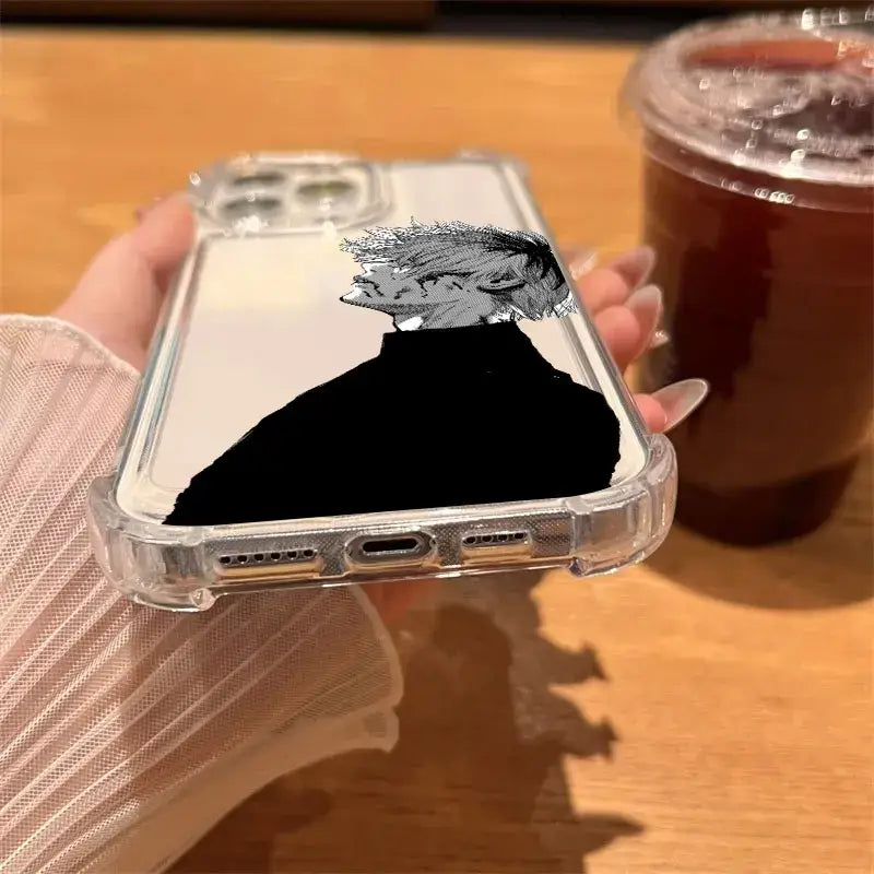Clear protective soft silicon phone case with black and white anime character illustration for iphone ghouls hot phone case