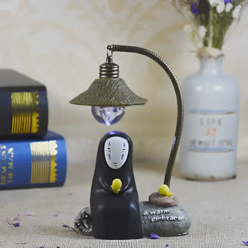 Black resin totoro no-face led desk lamp with white face yellow chick and adjustable eye-protection lampshade