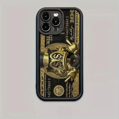 Black soft tpu phone case featuring a gold and black usd dollar anime design on the back cover
