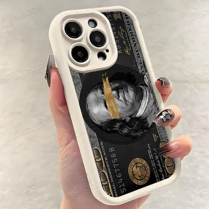 White usd dollar anime phone case with black and gold benjamin franklin design soft tpu back cover