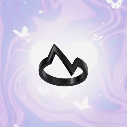 Black mountain-shaped valorant clove adjustable ring set with sleek minimalist design for cosplay accessory use