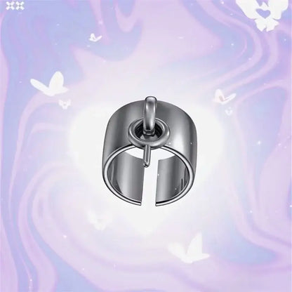 Valorant clove adjustable ring set silver metal ring with open band and central loop for charms cosplay accessory