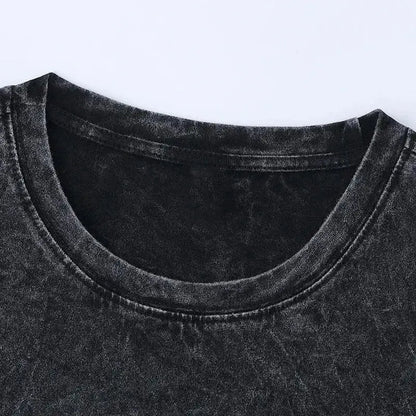 Black distressed cotton vintage washed vinland saga askeladd oversized t-shirt with classic crew neck