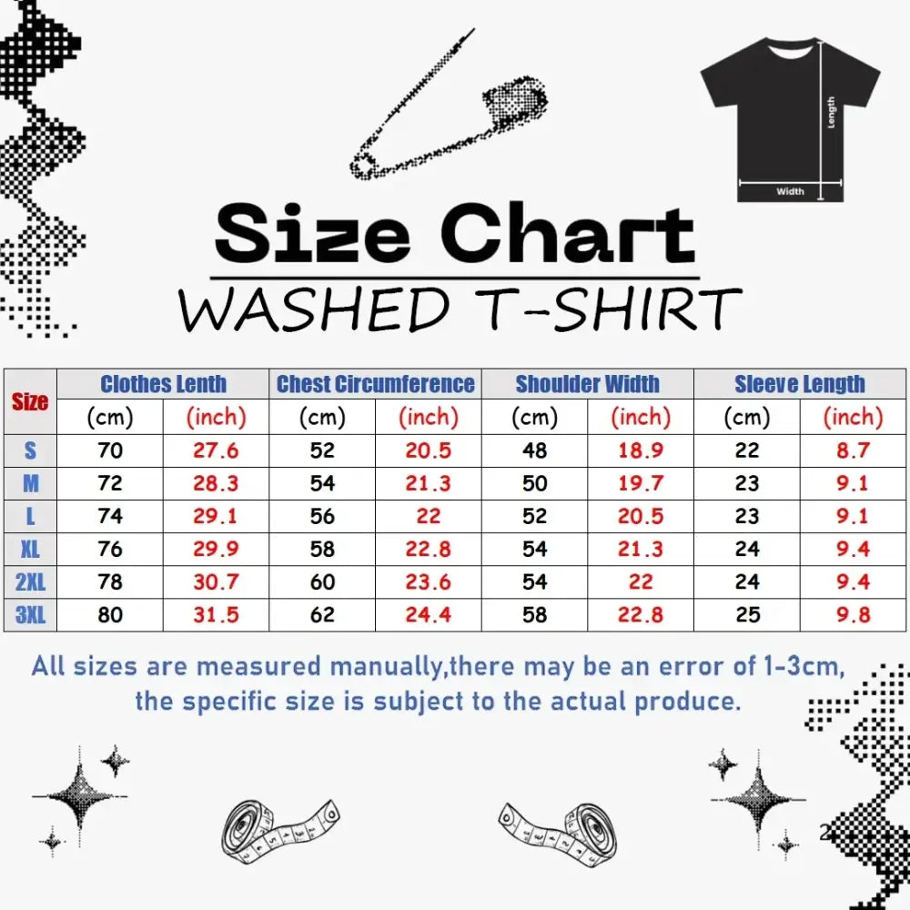 Black vintage washed vinland saga askeladd oversized t-shirt size chart in cm and inches for s to 3xl