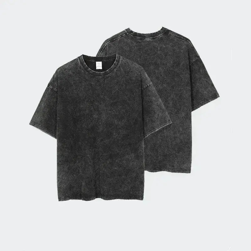 Black distressed cotton vintage washed vinland saga askeladd t-shirt with relaxed fit and short sleeves