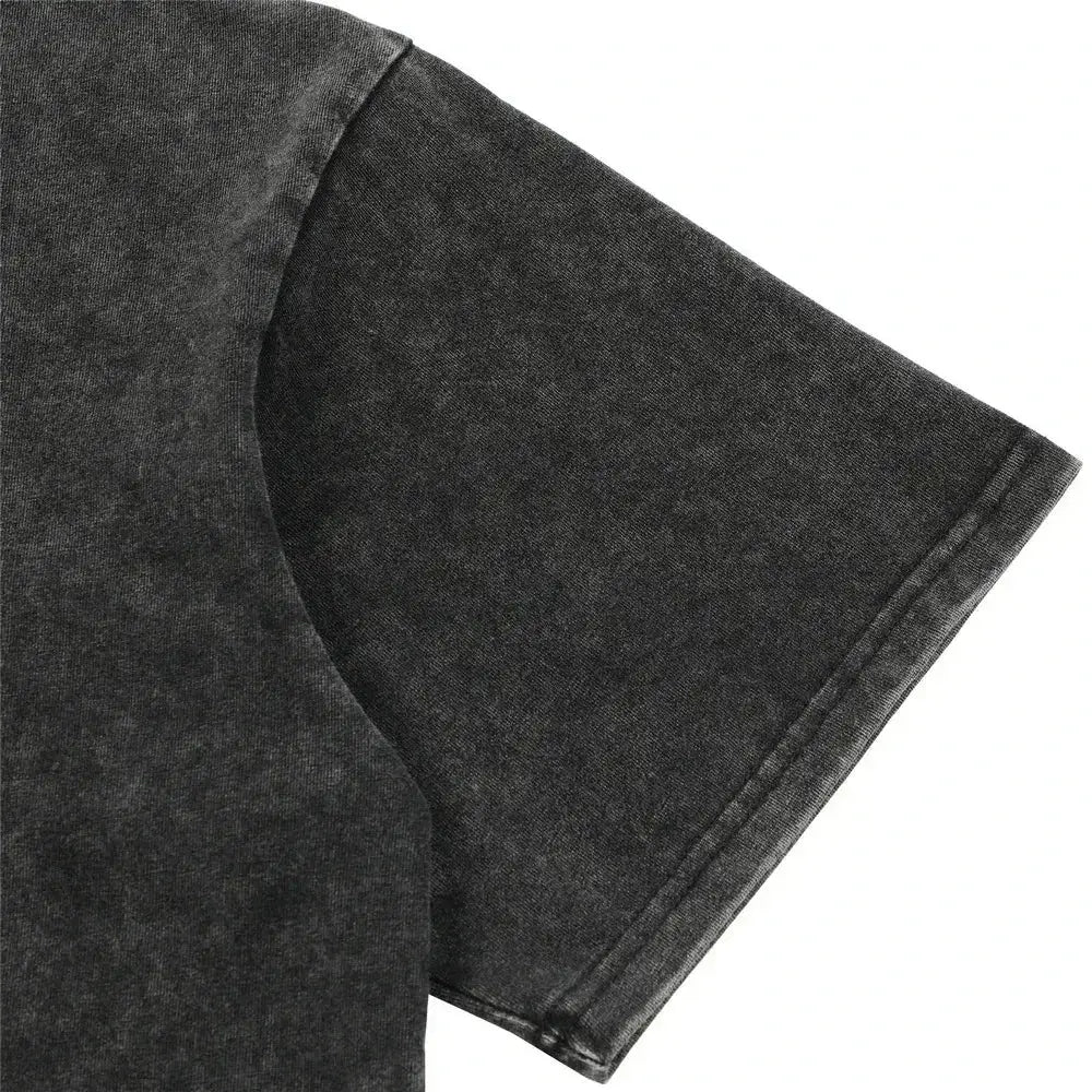 Dark gray textured cotton vintage washed t-shirt featuring vinland saga askeladd with a worn-in look