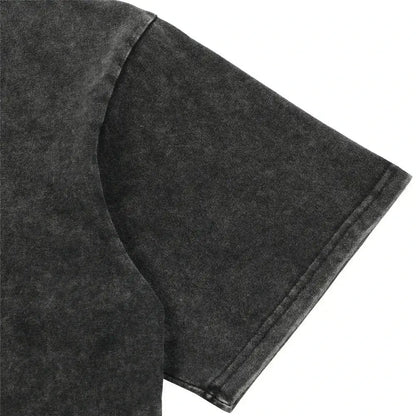 Dark gray textured cotton vintage washed t-shirt featuring vinland saga askeladd with a worn-in look