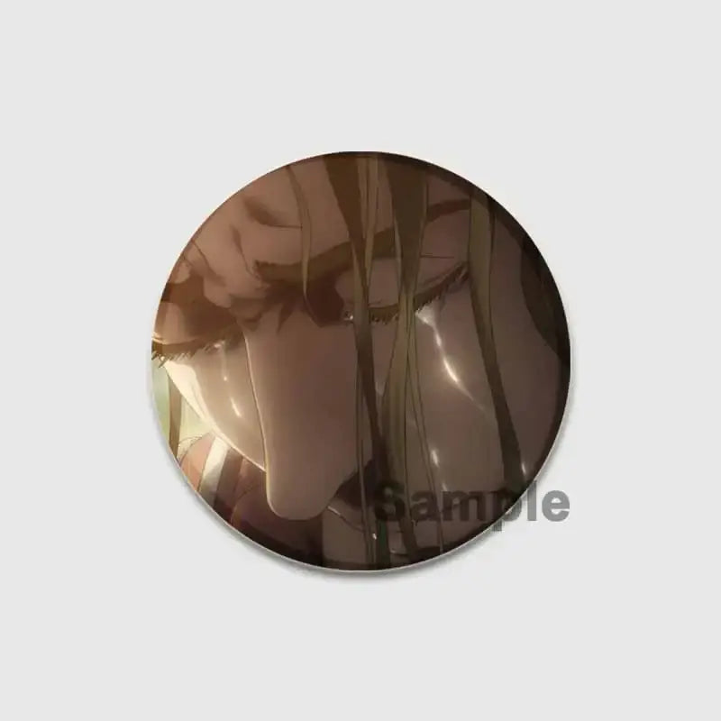 Circular vinland saga badge pin featuring anime-style character with long dark hair on handmade tinplate brooch