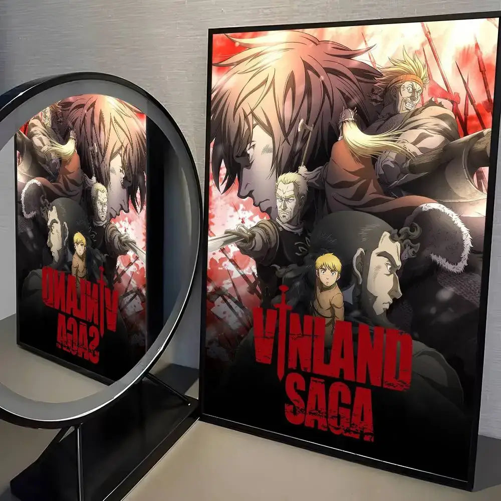 Vinland saga manga poster with bold red lettering and dynamic character artwork hd waterproof wall art for walls