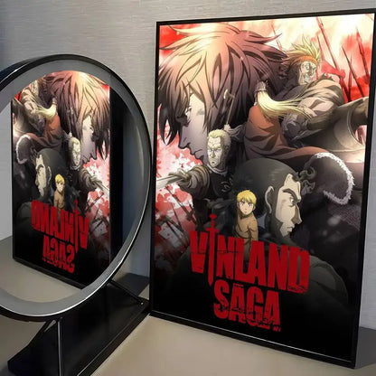 Vinland saga manga poster with bold red lettering and dynamic character artwork hd waterproof wall art for walls