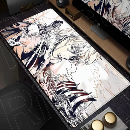 Vinland saga mouse pad desk mat with white-haired anime character in armor on a soft-touch rectangular surface 90x40cm