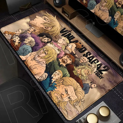 Vinland saga mouse pad desk mat 90x40cm soft-touch featuring warm-toned anime characters and bold black text