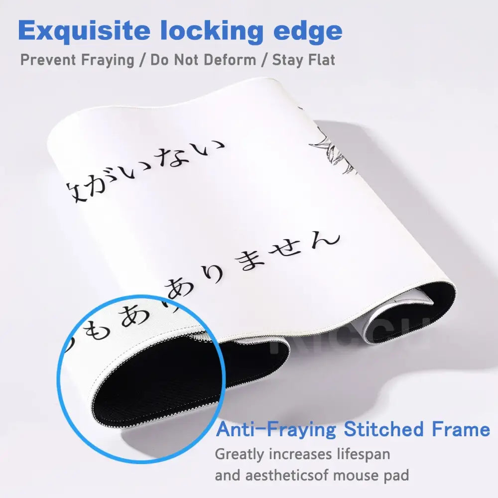 Vinland saga white mouse pad desk mat with black japanese text and anti-fraying stitched edge xxl 90x40cm