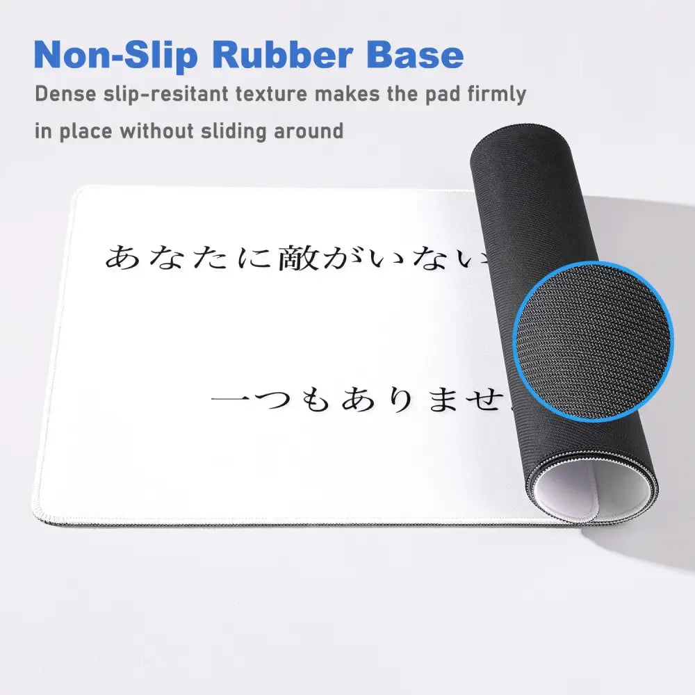 Vinland saga white desk mat mouse pad with black japanese text and non-slip rubber base for large desks