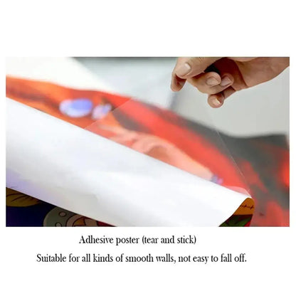 Vinland saga poster hd pvc wall art with vibrant red and orange abstract design and translucent adhesive backing