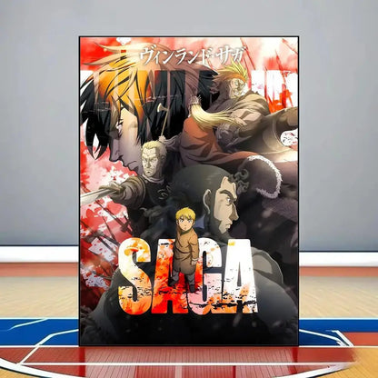 Vinland saga poster featuring vibrant red and black anime art on durable waterproof pvc wall material
