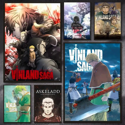 Vinland saga poster wall art featuring bold red and blue medieval combat scenes in hd waterproof self-adhesive prints