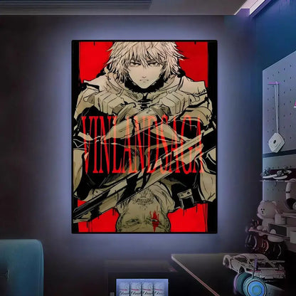 Vinland saga poster featuring red and beige anime wall art with bold lettering in hd waterproof self-adhesive design