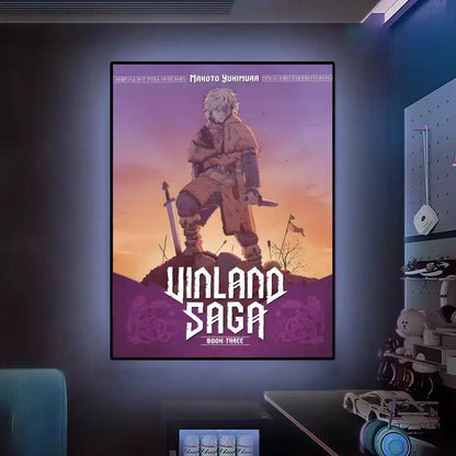 A vinland saga framed poster featuring a character on rocky terrain at sunset in hd waterproof self-adhesive wall art