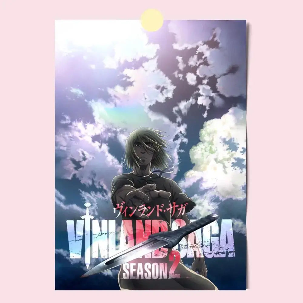 Vinland saga poster hd waterproof self-stick featuring light-haired character with sword against dramatic sky background