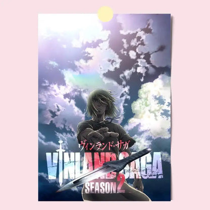 Vinland saga poster hd waterproof self-stick featuring light-haired character with sword against dramatic sky background