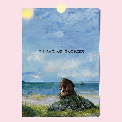 Vinland saga hd waterproof self-stick poster of a brown-clothed figure by the sea under a blue sky with sun and clouds