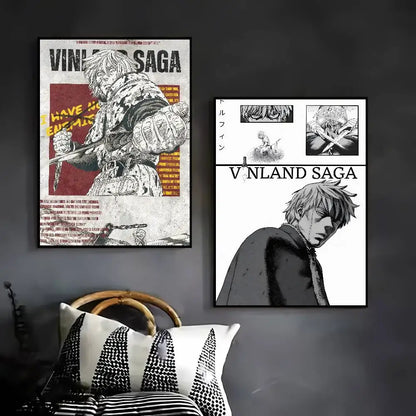 Black-and-white vinland saga art paper sticker with bold text and stylized anime characters on self-adhesive art paper