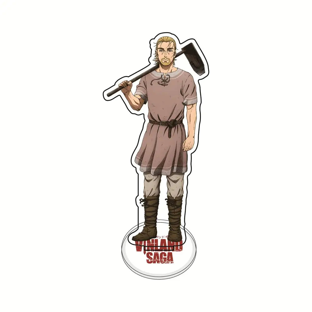 Brown-tuniced blonde vinland saga character on clear acrylic base with red show title vinland saga thorfinn acrylic stand
