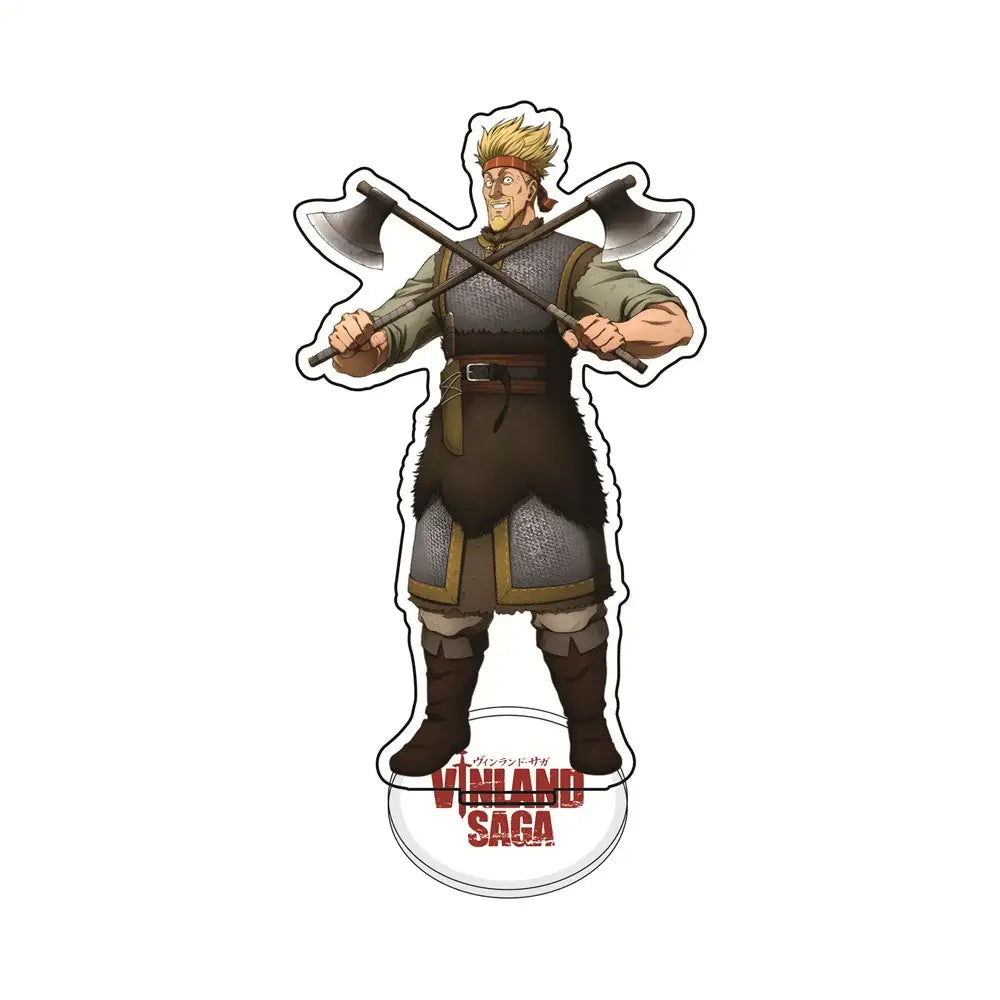 Vinland saga thorfinn acrylic stand featuring a 15cm anime warrior figure with blonde hair holding crossed axes
