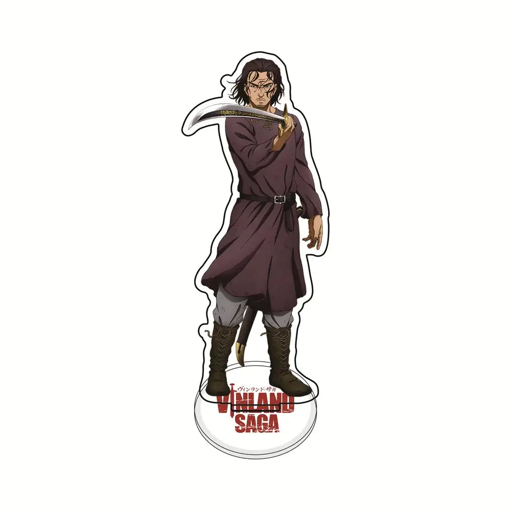 Vinland saga thorfinn acrylic stand 15cm desktop ornament featuring character in dark purple robe holding curved blade