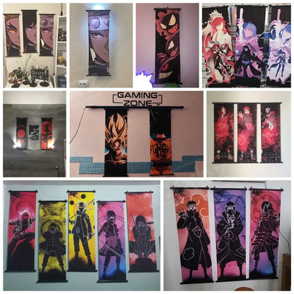 Vinland saga canvas poster featuring vibrant anime-themed wall art with colorful character designs on a fabric scroll